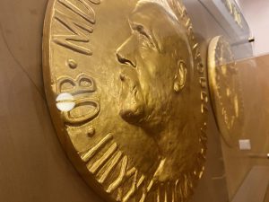 A Nobel Prize medal replica is on display inside the Norwegian Nobel Institute in Oslo, Norway September 19, 2022. REUTERS/Victoria Klesty