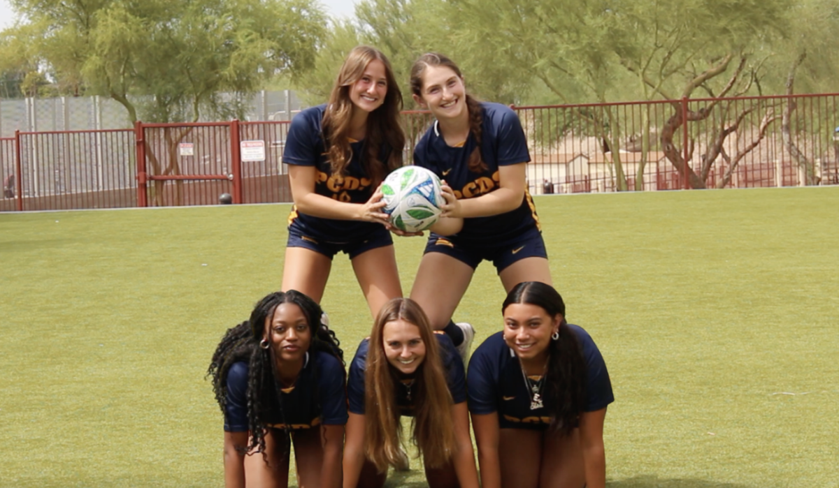 Top Row: Senior Team Captains Talia Pruitt, Rachel Burns. Bottom Row: Senior Team Captains Tiera Williams, Rainey Hackett, and Elvia II Hernandez.