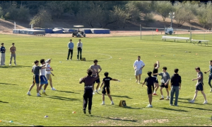 A flag football game in action