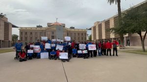 Franklin Police and Fire High School students gather in front of AZ Capitol for protest
