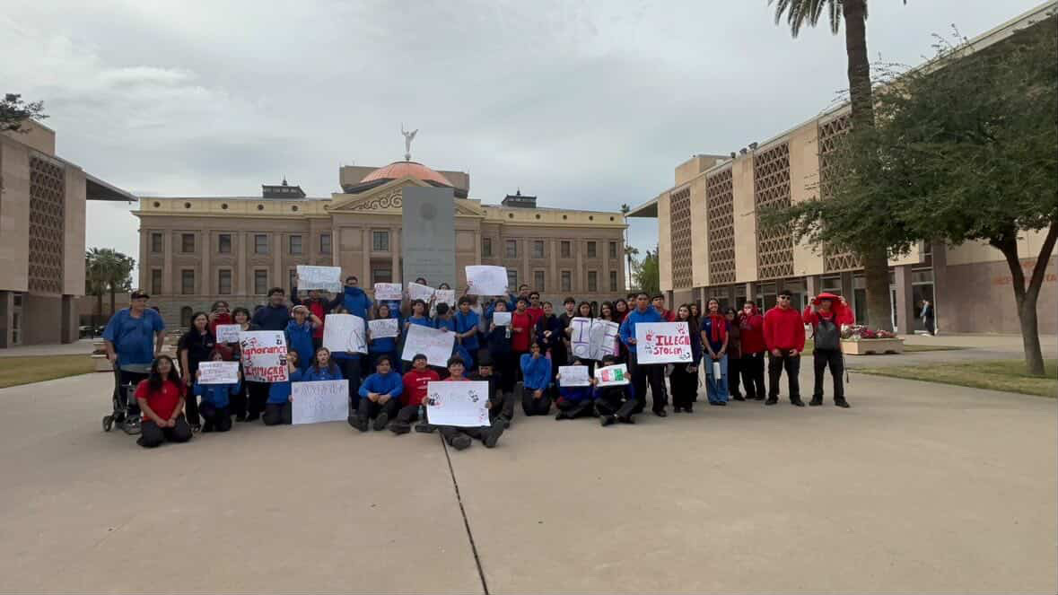 Franklin Police and Fire High School students gather in front of AZ Capitol for protest