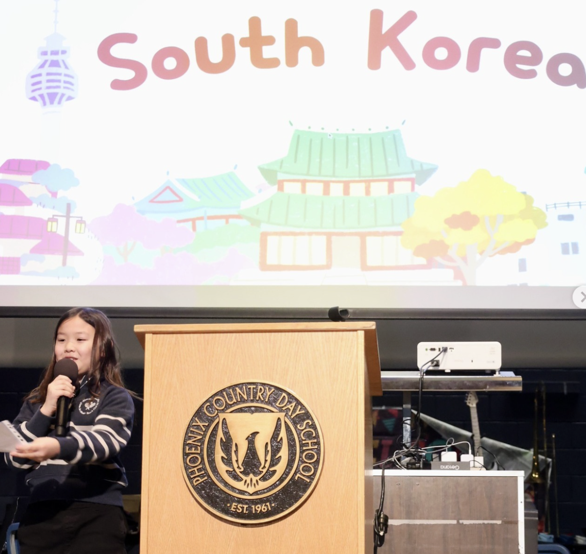 Members of the 4th grade Culture Club stopped by the Upper School Morning Meeting to talk about South Korea and Canada via PCDS Instagram