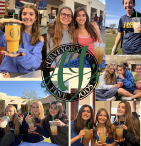 Photo Collage of PCDS Students Around Campus Enjoying AJ’s Drinks